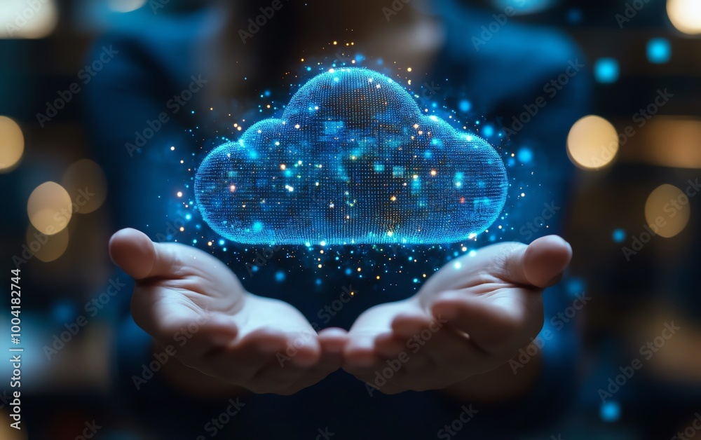 Poster cloud transformation imagery showing businesses advancing through digital solutions to achieve enhan