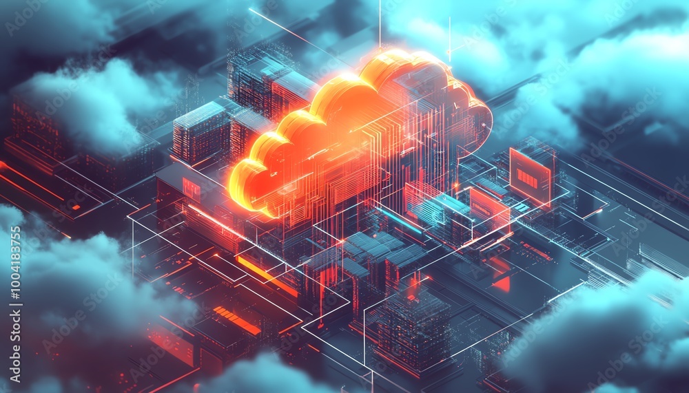 Poster digital transformation acceleration depicted through a cloud illustration, highlighting businesses e