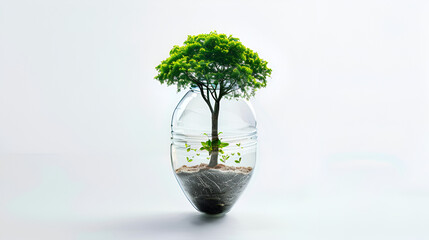 Glass florarium with plants and moss isolated on white background , single plant isolated on pure white background