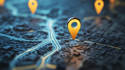 Two location pins on a digital map of a city.