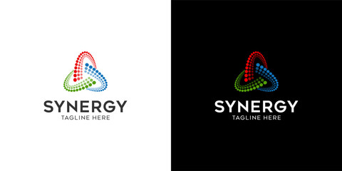 logo Synergy, the concept of two or more entities working together, The interlocking circles represent the coming together of diverse elements