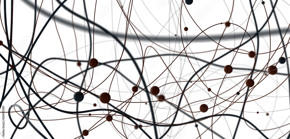 Poster Abstract polygonal space with connecting dots and lines. Dark background. Connection structure. 3d Widescreen
