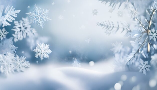 Christmas Background: A pure white background with soft silver snowflakes and pale blue accents.