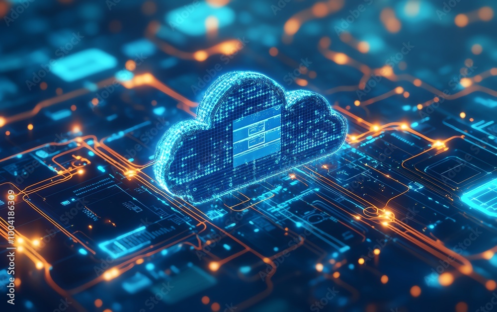 Poster Illustration of digital transformation with cloudbased solutions, demonstrating how businesses are evolving for greater agility and efficiency
