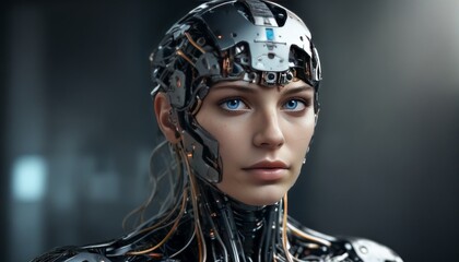 A woman with a robotic head and a metallic body