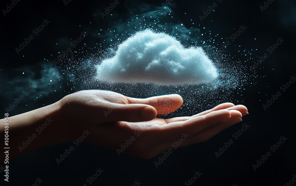 Poster persons hand holding a virtual cloud, symbolizing the acceleration of digital transformation with bu