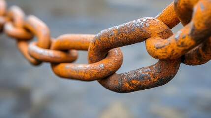 Close up of a rusty orange chain link on a surface