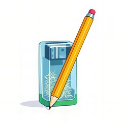 there is a pencil and a sharper on a white background.