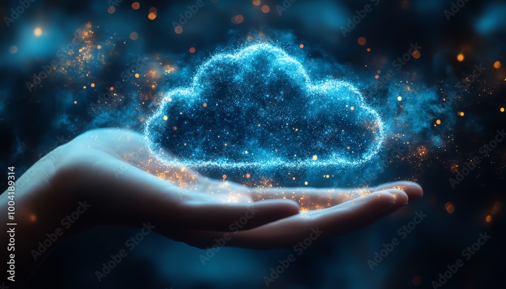 Aufkleber representation of digital transformation with a person s hand holding a virtual cloud, emphasizing t