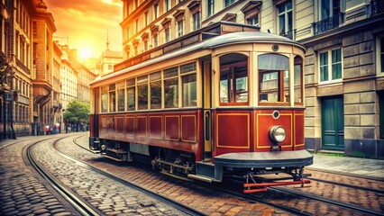Vintage tram symbolizing transitions and starting anew in urban setting