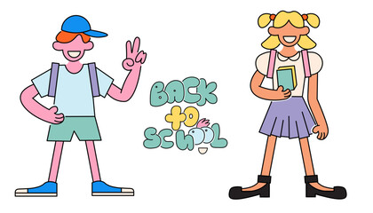 boy and girl pupil students. elements for logo sticker website poster decor