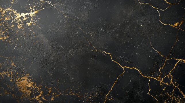Elegant black marble texture with gold veining and abstract metallic accents. The luxurious design offers a sophisticated and timeless aesthetic. AI generative.