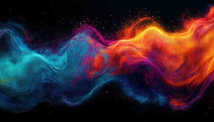 Fototapeta premium Colorful digital fingerprints flowing in vibrant patterns against a dark background