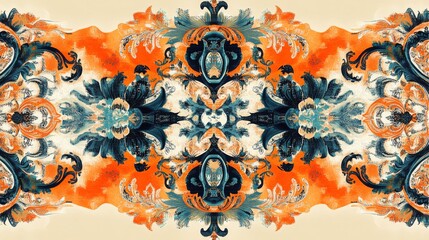 Igital design motif pattern with a stunning border featuring paisley shapes and baroque geometric ornaments, suitable for textile and decorative designs.