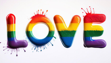 Paint stain forming the word LOVE with the colours of the LGTBIQ+ flag.