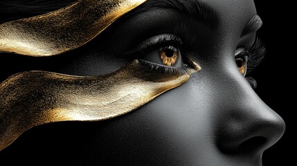 Beauty portrait of young gorgeous women. Golden and silver make up on black background.