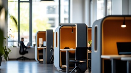Modern office space with private work pods for focused productivity.