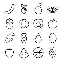 Minimalist Fruit Outline Icons Set with Clean Lines and Modern Black and White Style