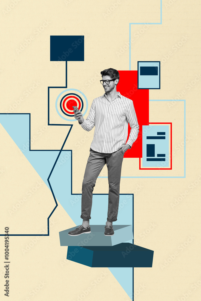 Aufkleber composite trend artwork sketch image collage of cyberspace webpage interface icon young guy business