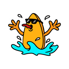 SURFING SMILE CARTOON CHARACTER VECTOR ILLUSTRATION
