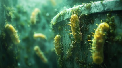 Fototapeta premium Bacteria on bathroom trash bins, [germs, bathroom], [representing unseen contamination], photorealistic