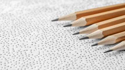 Obraz premium Minimalist paper illustration depicting an academic language test with clean lines and basic paper textures arranged on a flat background