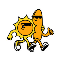 SUN AND SURF CARTOON CHARACTER VECTOR ILLUSTRATION