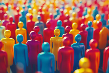 Colorful social media icons of people standing together. Crowd of abstract human figures. Concept of united and diversity