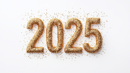 Celebrate upcoming year with sparkling numbers 2025, crafted from shimmering gold glitter. This festive image captures excitement and anticipation of New Years celebrations