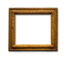 Blank gold frame isolated on transparent background. Horizontal