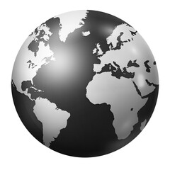 Black earth globe isolated on transparent background