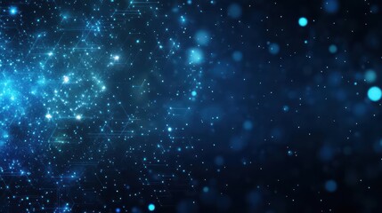 Digital abstract dark blue background with particle effects, glowing nebulae, and depthoffield blur, outer space, highresolution for backgrounds