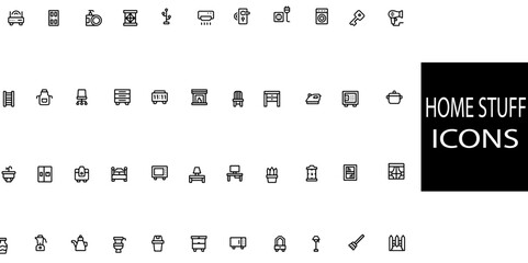 Home stuff simple concept 44 icons set.Vector illustration.