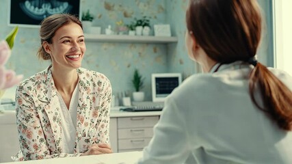 A woman sits across from a medical professional, listening intently