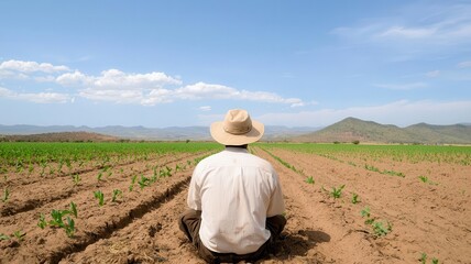 Farmer in a droughtaffected area struggling to grow crops, contrasted with a wealthy nation importing food   agricultural inequality, global trade