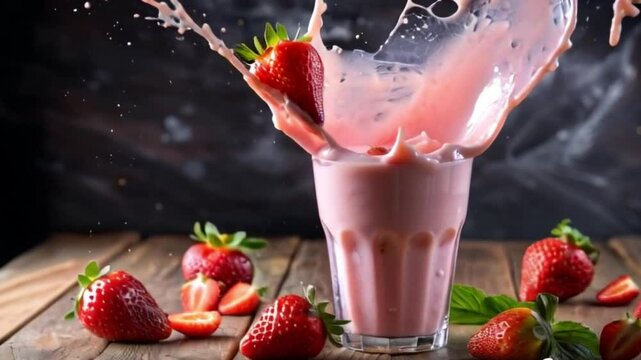 strawberry milkshake splash, AI Generated