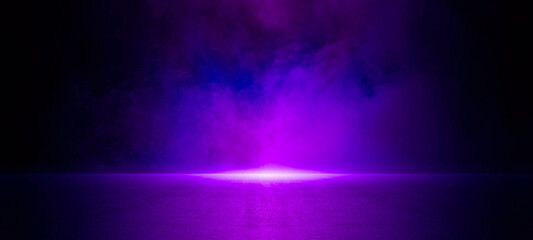Background blue and purple of the nightscape rising empty asphalt road at night with copy space, Abstract light, moon night, with smoke loat up dark scene, Halloween background or wallpaper © chiew