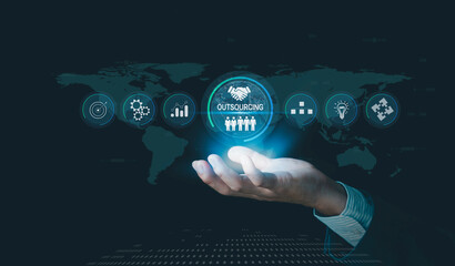 Outsourcing Human Resources Global Recruitment concept.CRM. Customer relationship management,...