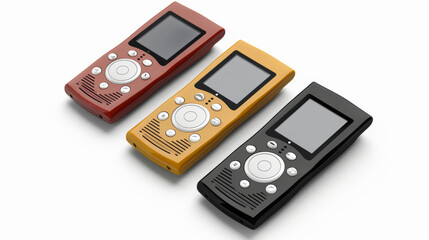 Media players for playback of digital audio and video files isolated on white background