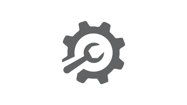 Cogwheel with wrench spanner symbol animation. Animated Icon for mechanic maintenance, workshop repair tool. Or web preference setting