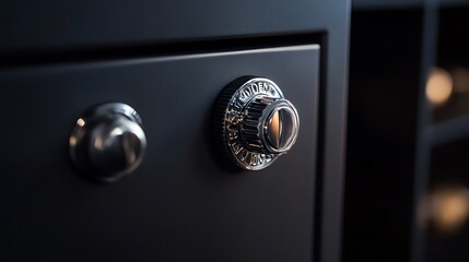 A close-up of a combination lock on a safe.
