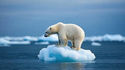 Polar bear stranded on a shrinking ice floe, representing the Arctic crisis