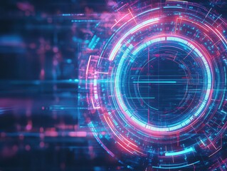 Obraz premium Gear technology visualization, neon holograms, cyberpunk engineering lab, abstract patterns