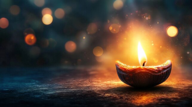 A creative Happy Diwali greeting card featuring a diya (traditional oil lamp) crafted from the famous Maharashtrian snack Chakali, with a glowing flame symbolizing warmth 