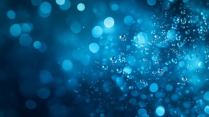 Refreshing Blue Water Molecules and Serum Droplets Abstract Background for Natural Skincare Beauty Products Promotion. Copy Space Included.