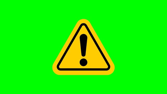 Yellow Triangle warning sign mark animated danger sign warning triangle on green screen background