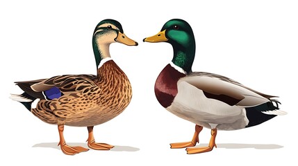 Obraz premium Lifelike representation of male and female mallard ducks in pond