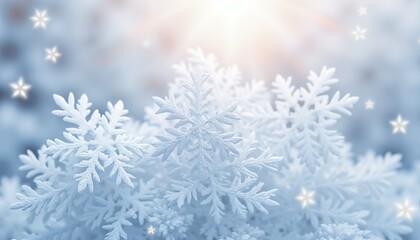 Snowflakes in winter atmosphere with beautiful bokeh and soft light for seasonal decoration