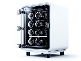 Lab incubator for microbial growth, precision temperature control, sleek and clean design, isolated on white background