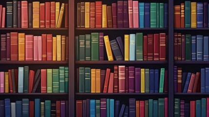 A vibrant bookshelf filled with colorful books, creating a warm and inviting atmosphere.